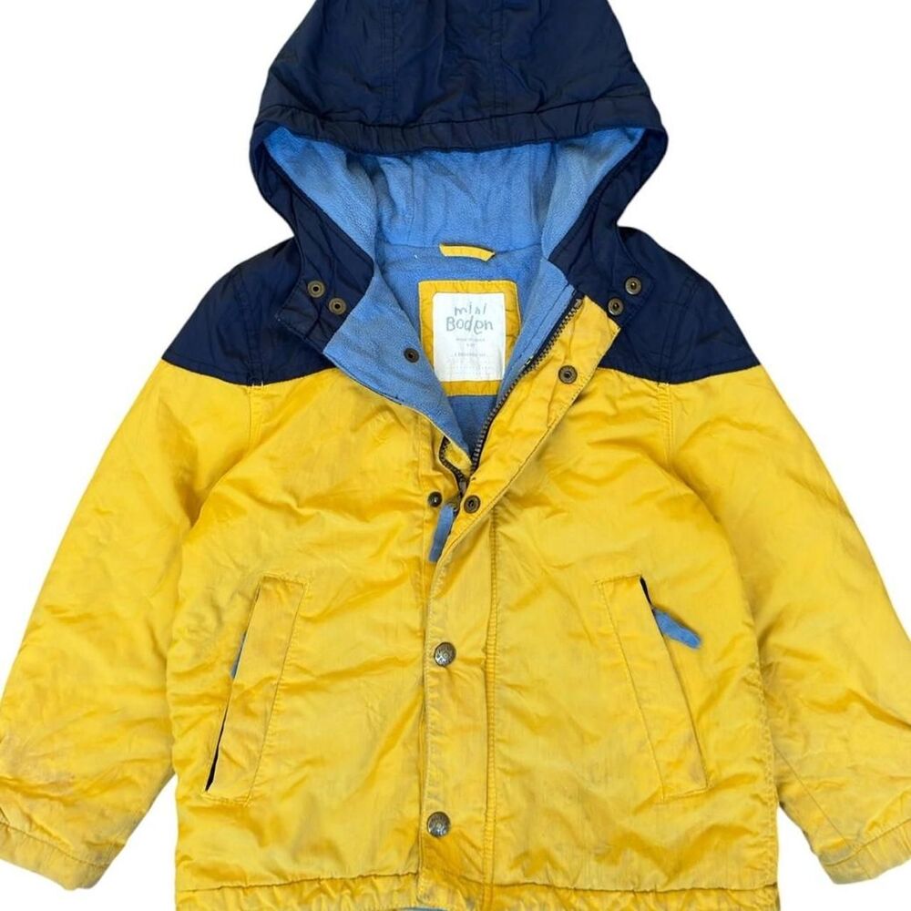 Mini Boden yellow and navy blue color-blocked kids jacket 5-6year